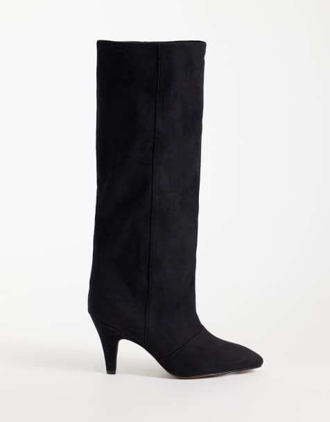ASOS DESIGN Contessa - botas altas slouch con tacón cónico en negro de antelina - view 1
