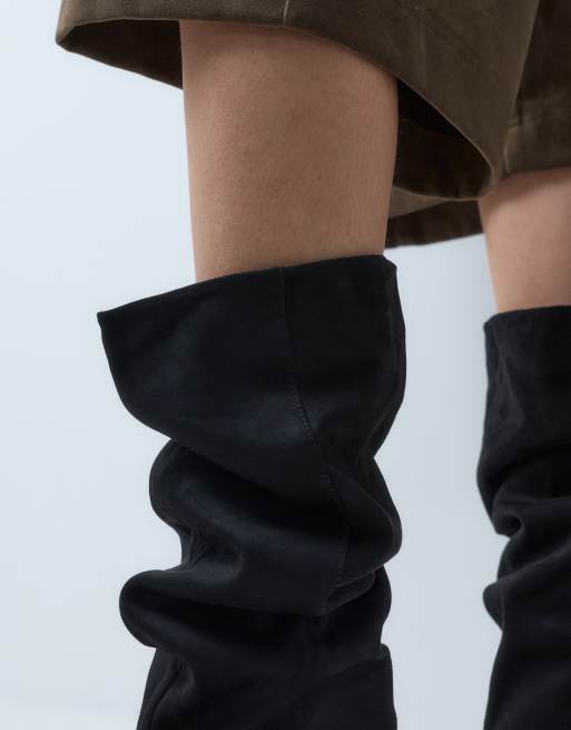 ASOS DESIGN Contessa - botas altas slouch con tacón cónico en negro de antelina, 3 de 5