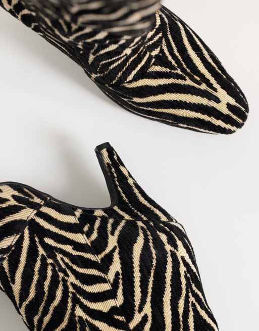 ASOS DESIGN Contessa cone heel slouch knee boots in zebra print, 3 of 4