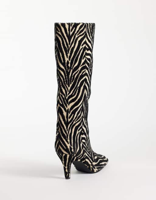 ASOS DESIGN Contessa cone heel slouch knee boots in zebra print, 4 of 4