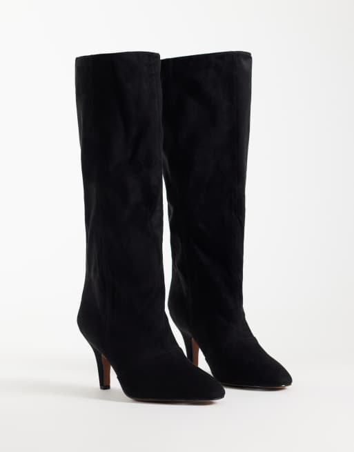 ASOS DESIGN Contessa cone heel slouchy knee boots in black suedette, 2 of 4