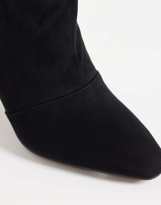 ASOS DESIGN Contessa cone heel slouchy knee boots in black suedette, 4 of 4