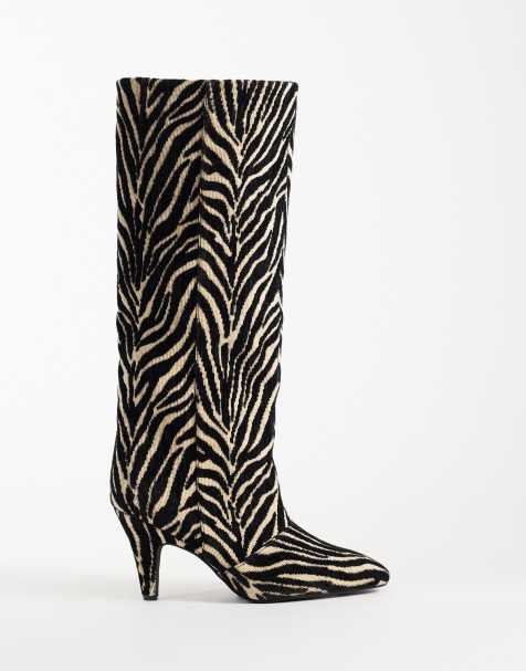 ASOS DESIGN Contessa cone heel slouchy knee boots in zebra print - view 1