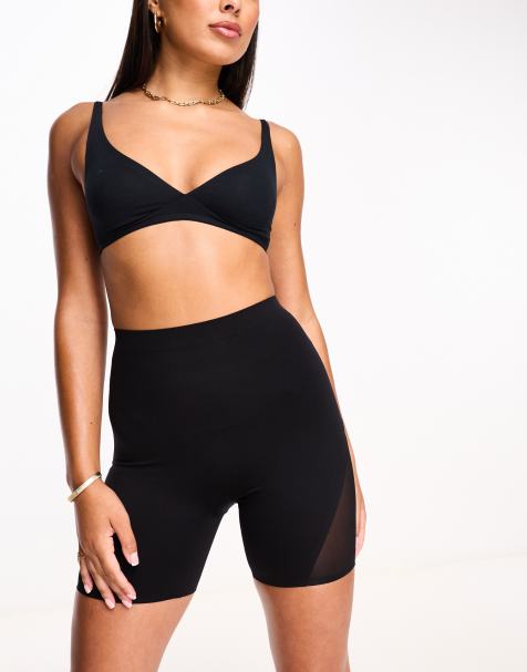 ASOS DESIGN – Contouring – Figurformende Shorts in Schwarz mit Netzstoff, tieferem Schnitt hinten und mittlerem Halt - view 1
