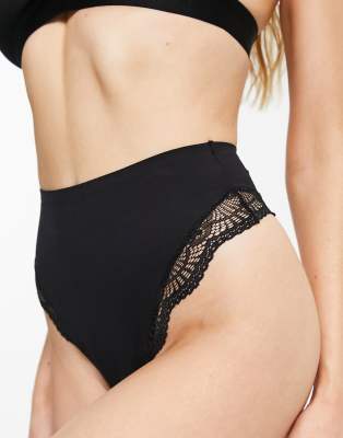 ASOS DESIGN - Contouring - Figurformender Tanga in Schwarz mit mittlerem Halt und hohem Bund