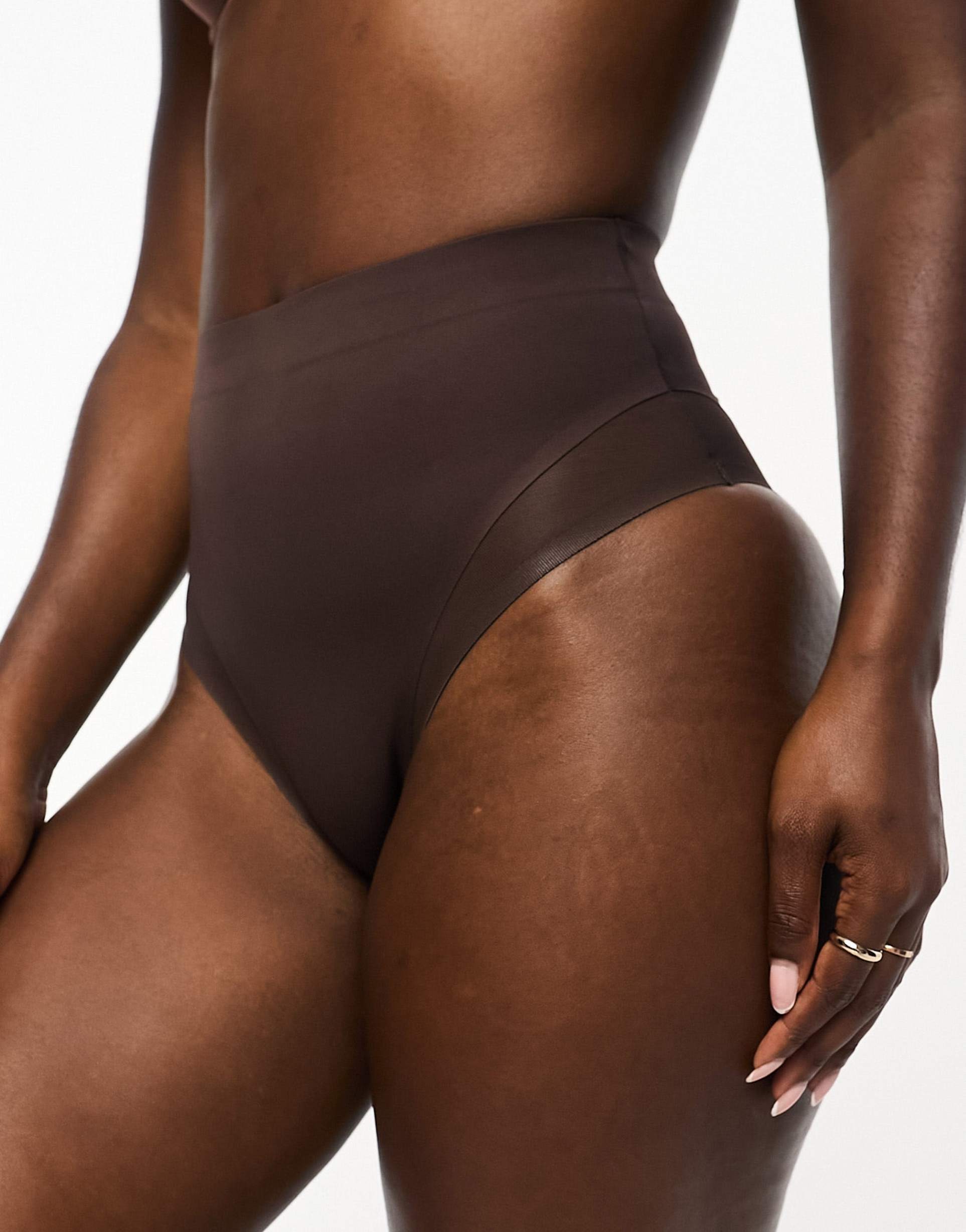 asos design contouring medium control high waist brief with mesh in brown
