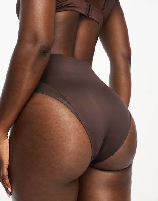 ASOS DESIGN Contouring medium control high waist brief with mesh in brown, 2 of 4