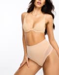 [ASOS DESIGN] ASOS DESIGN contouring medium control high waist briefs with mesh in beige-Neutral 14 Beige