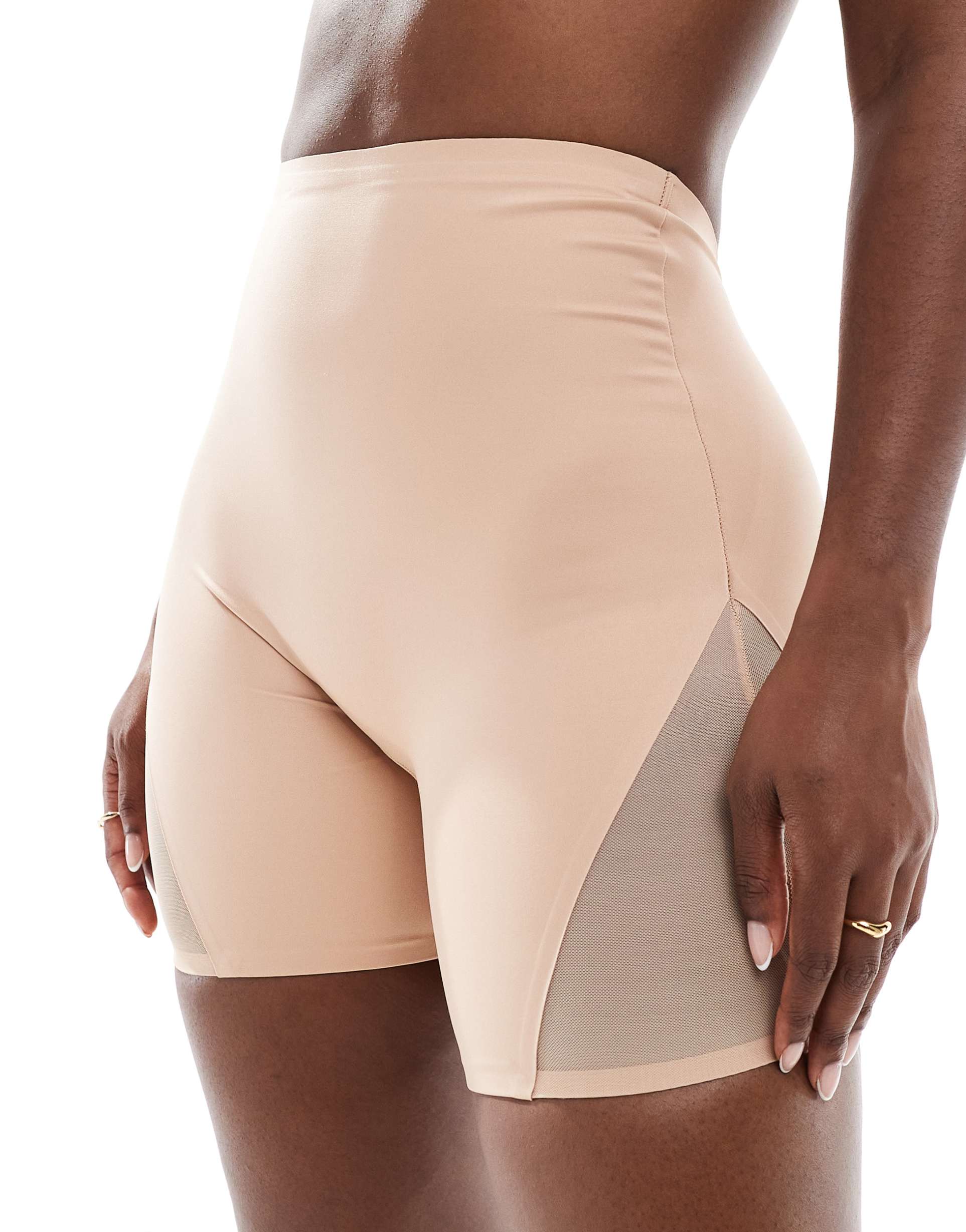 asos design contouring medium control low back shorts with mesh in beige