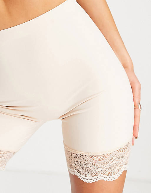 Contouring medium control shorts with lace in beige Asos Women Clothing Underwear Briefs Shorts 