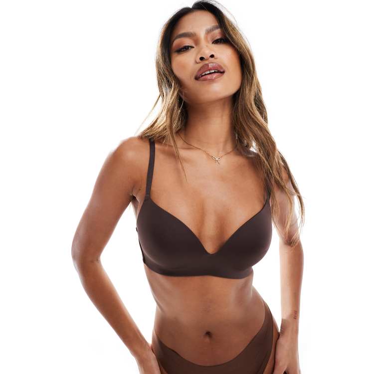 PASUDA Beha met lage rug voor vrouwen, naadloze rugvrije beha zonder beugel, V-hals, onzichtbare bralette, comfort, zachte beugelloze beha, ondergoed, afneembare bandjes, zwart, L
