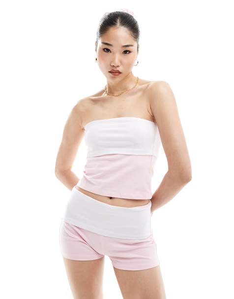 ASOS DESIGN contrast bandeau top co ord in pink - view 1