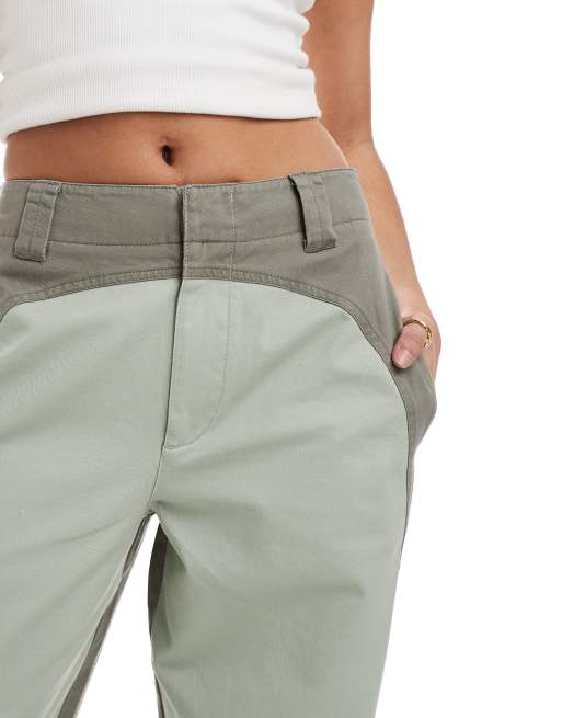ASOS DESIGN contrast barrel leg pants in khaki