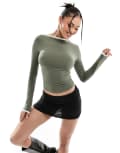 [ASOS DESIGN] ASOS DESIGN contrast base layer long sleeve top in khaki-Green L Khaki