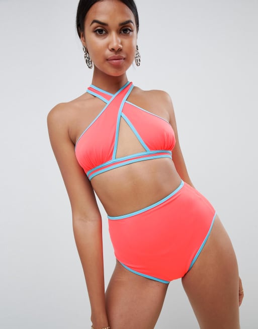 Cross back triangle store bikini top