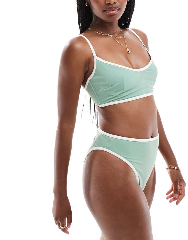 ASOS DESIGN - contrast binding bikini in sage green