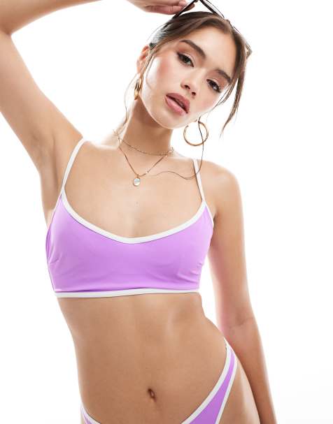 ASOS DESIGN contrast binding hidden underwire crop bikini in  bright pink - view 1