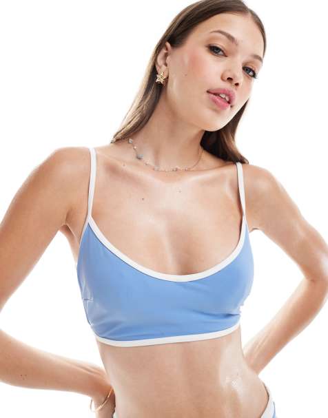 ASOS DESIGN contrast binding hidden underwire crop bikini in dusty blue - view 1