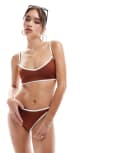 [ASOS DESIGN] ASOS DESIGN contrast binding hidden underwire crop bikini top in brown 38D Dark Brown