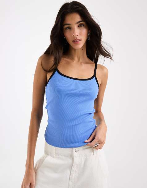 ASOS DESIGN contrast binding scoop detail singlet in blue - view 1