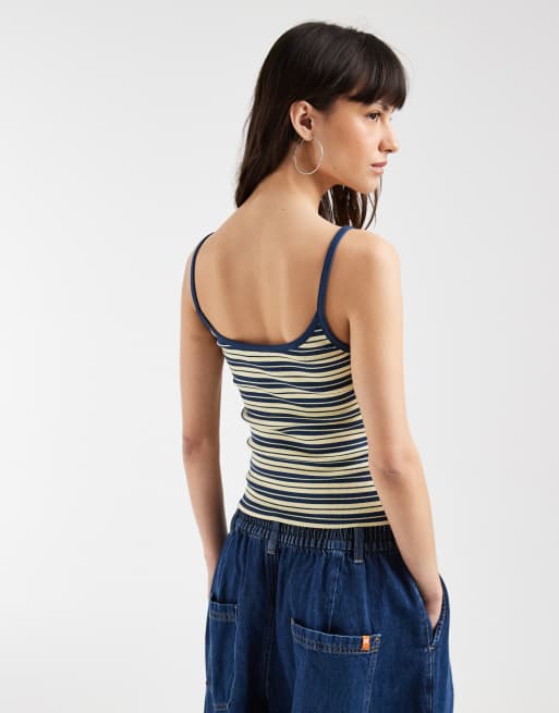 ASOS DESIGN contrast binding scoop detail singlet in navy stripe, 4 of 4