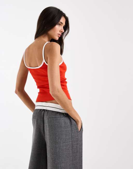ASOS DESIGN contrast binding scoop detail singlet in red, 2 of 4