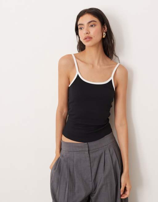 ASOS DESIGN contrast binding scoop detail tank top in black, 2 of 4