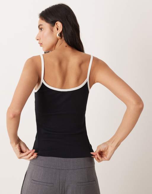 ASOS DESIGN contrast binding scoop detail tank top in black, 4 of 4
