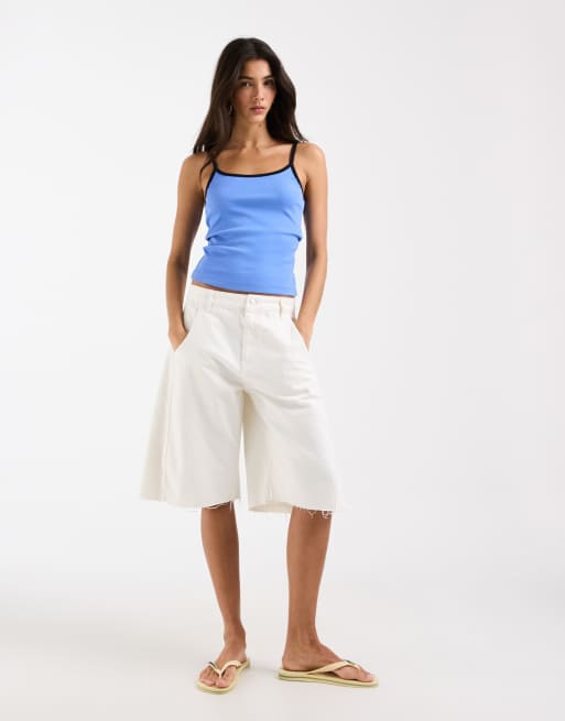 ASOS DESIGN contrast binding scoop detail tank top in blue, 2 of 4