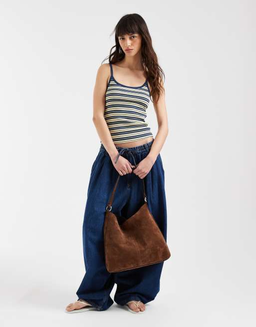 ASOS DESIGN contrast binding scoop detail vest in navy stripe, 2 of 4