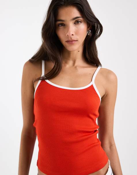 ASOS DESIGN contrast binding scoop detail vest in red