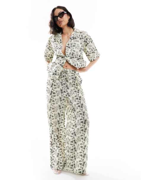 ASOS DESIGN contrast broderie co-ord trouser in yellow - view 1
