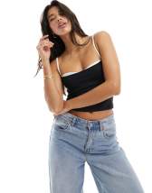 Bershka contrast piping corset top in white and black