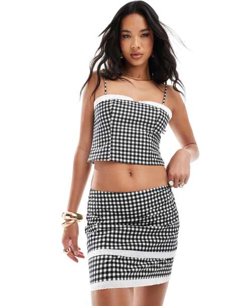 ASOS DESIGN contrast bust cami top in mono gingham co ord - view 1