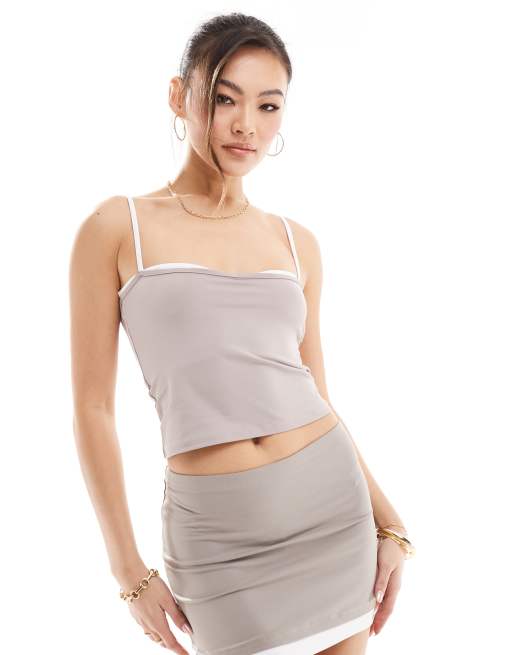 ASOS DESIGN contrast bust cami top in tan - part of a set