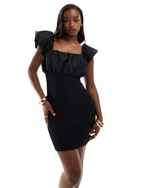 ASOS DESIGN Contrast bust taffeta off shoulder mini dress in black - view 1