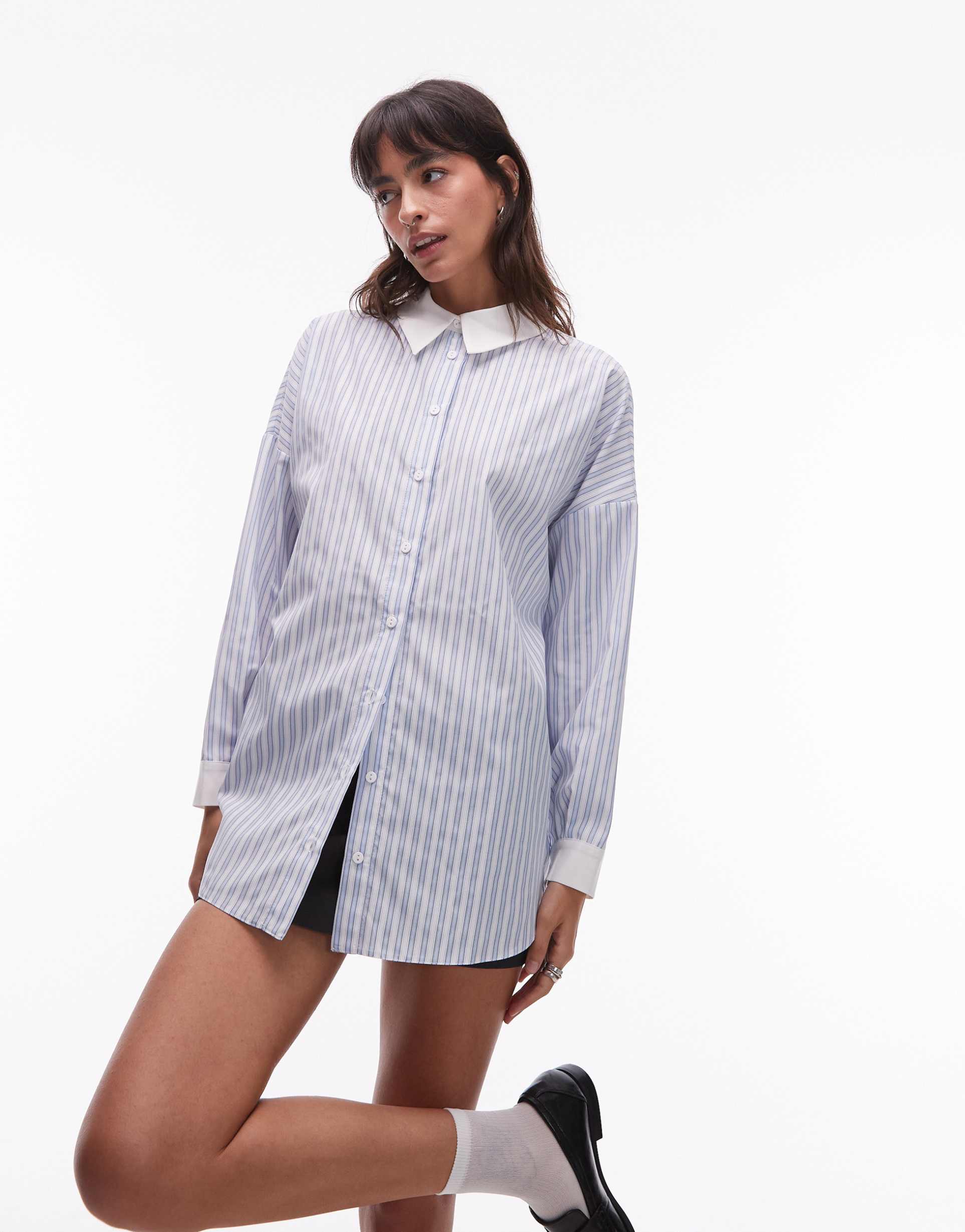 asos design contrast collar and cuff oversized shirt - part of a set