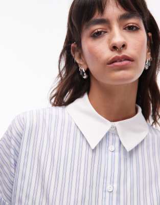 Asos Design Contrast Collar And Cuff Oversized Shirt - Part Of A Set-blue