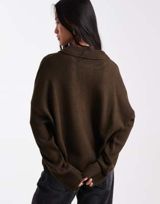 Asos Design Contrast Collar Knit Polo In Brown