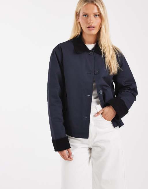 ASOS DESIGN contrast cord field jacket in navy, 3 of 4