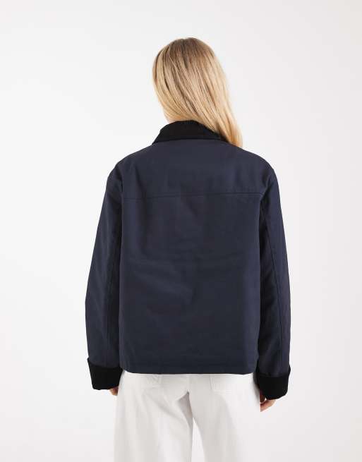 ASOS DESIGN contrast cord field jacket in navy, 4 of 4