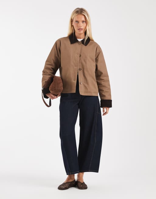 ASOS DESIGN contrast cord field jacket in stone, 2 of 4