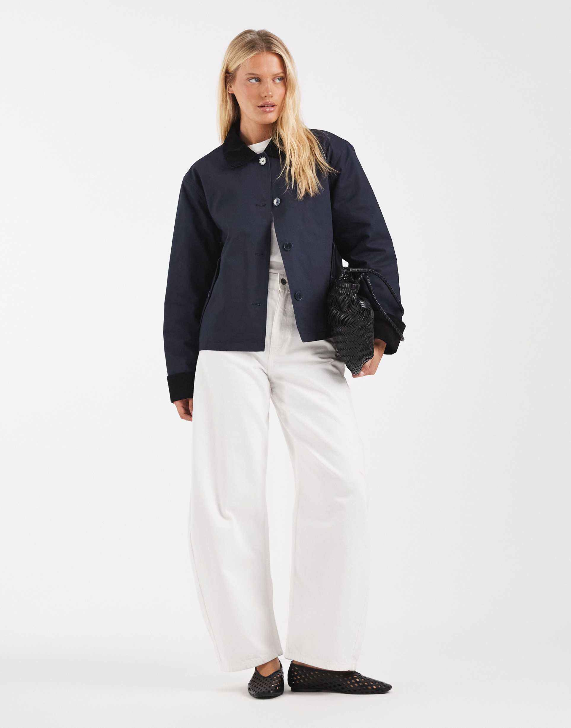 asos design contrast corduroy field jacket in navy
