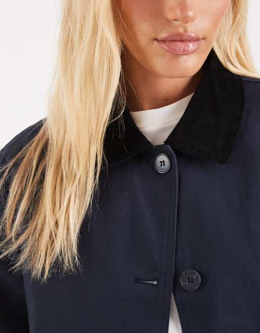 ASOS DESIGN contrast corduroy field jacket in navy, 2 of 4