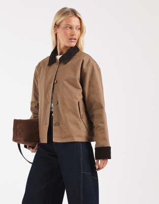 Asos Design Contrast Corduroy Field Jacket In Brown