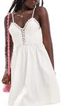 [ASOS DESIGN] ASOS DESIGN contrast crochet mini beach dress in ivory-White L Ivory