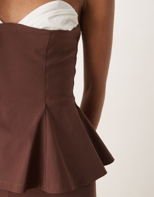 ASOS DESIGN contrast cup bandeau overlay jumpsuit in chocolate brown, 3 of 4