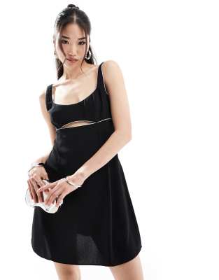 Shop Asos Design Contrast Cut Out Shift Mini Dress In Black