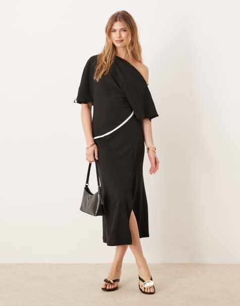 ASOS DESIGN contrast detail fallen shoulder midi dress - view 1