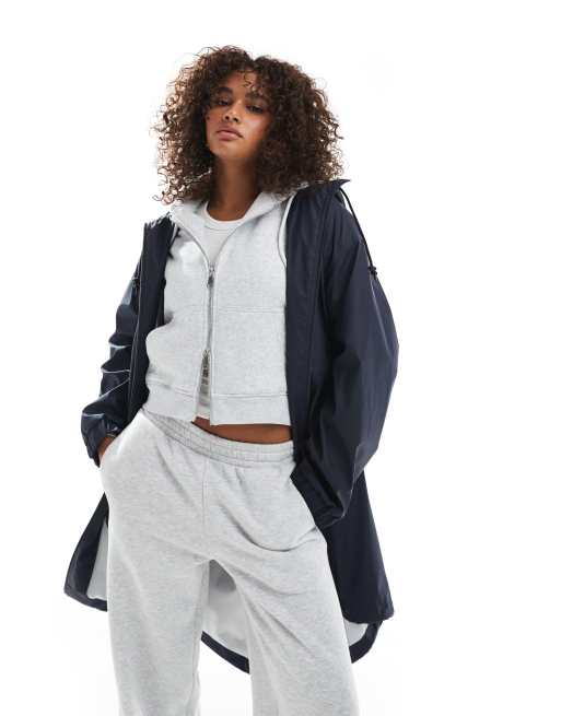 ASOS DESIGN contrast detail rubberized rain parka in navy